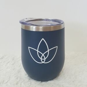Navy Blue Silver Stainless Steel Stemless Wine Tumbler 12 Oz